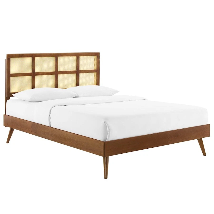 Modway Sidney Cane/Wood King Platform Bed/Splayed Legs Walnut -MOD-6694-WAL