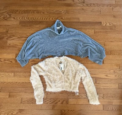 2 Suéteres Cárdigan Mujer’s S Recortado Botón Borroso Imitación Gris Beige Foto 1 de 4