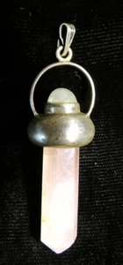 30 mm Strawberry Quartz Crystal with Moonstone Gazer Sterling Collar - Picture 1 of 3