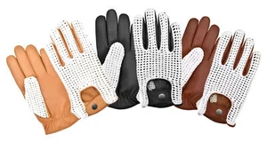 DRIVING GLOVES SOFT PREMIUM QUALITY LEATHER CHAUFFEUR RETRO STYLE CROCHET BACK - Picture 1 of 5