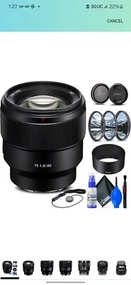 Sony FE 85mm f/1.8 Lens (SEL85F18/2) + Filter Kit + Lens Cap Keeper +... - Image 1 of 4