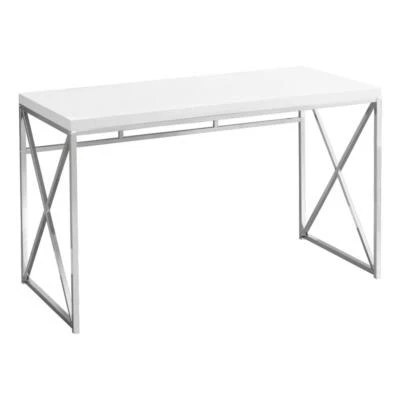 COMPUTER DESK - 48"L / GLOSSY WHITE / CHROME METAL BASE - Image 1 of 4