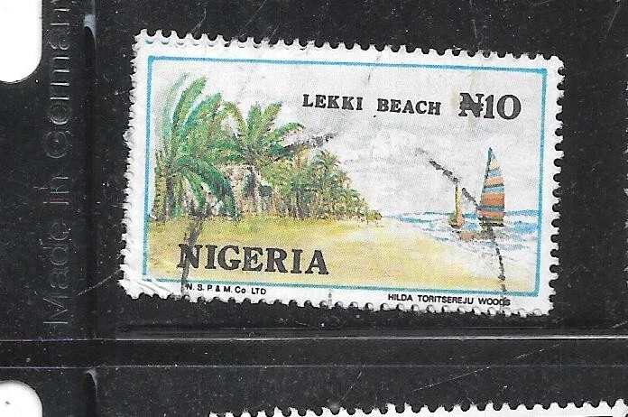NIGERIA SC#615c PLAYA 10 NAIRA USADO POSTAL SELLO ÚNICO ANTIGUO DEFINITIVO Foto 1 de 1