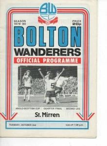 Bolton Wanderers v St Mirren 1979/80 Anglo-Scottish Cup Quarter Final 2nd Leg - Picture 1 of 1