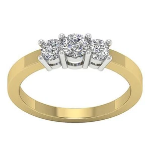 I1 H 0.65 Carat Genuine Diamond 14K Two-Tone Gold Three Stone Anniversary Ring - Picture 1 of 7