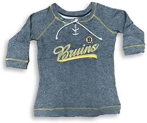NHL Boston Bruins Laces Tie 3/4 Sleeve Women's Sweatshirt - SMALL 4/6 - Picture 1 of 1