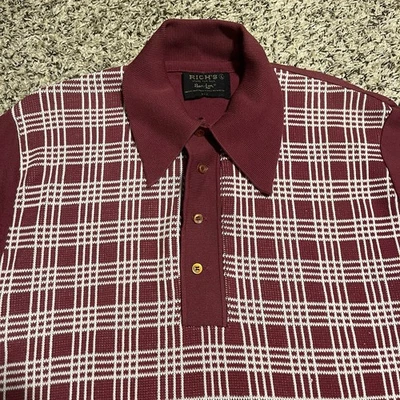 Rich’s Ban-Lon Polo Shirt Mens Large Vintage 60s Rockabilly Red Plaid Knit - Image 1 of 4
