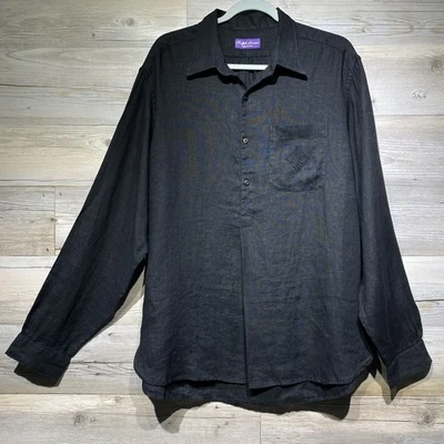 Ralph Lauren Purple Label Ryland Black Linen Popover Tunic Shirt Mens Large - Image 1 of 4