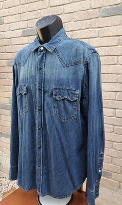 Camisa vaquera occidental para hombre, bolsillo diente de sierra azul perla a presión - Jeans Arizona grandes  Foto 1 de 4