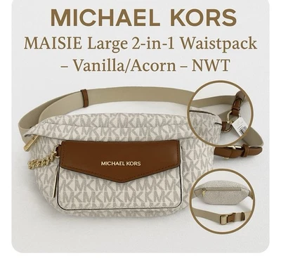 Michael Kors NWT Women Maisie Large 2 In 1 Waistpack Fanny Pack Belt Bag Vanilla - Image 1 of 4