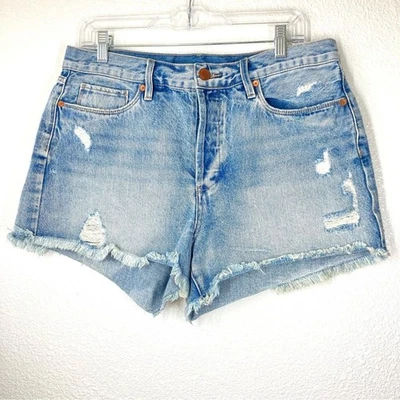 Pantalones Cortos de Denim Blank NYC Cintura Alta Talla 30 Algodón Rasgado Fragmentado Lavado Ligero Foto 1 de 4