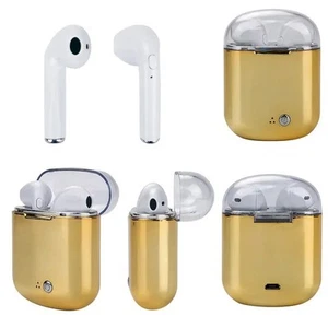GOLD - Clear Top Dual Chamber Wireless Bluetooth Earphones - Picture 1 of 3
