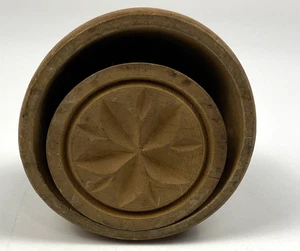 Antique Wooden Butter Mold Press Stamp – Star Flower Carved Primitive Kitchen - Picture 1 of 12