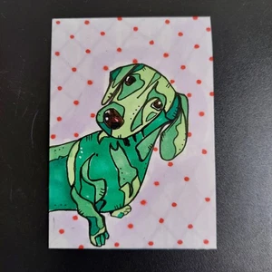 Dackel Hund ACEO Kunstkarten Editionen & Originale Alkohol Tinte auf Papier - Bild 1 von 2