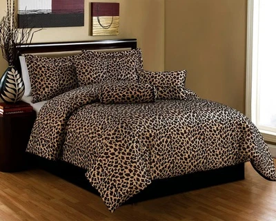 Juego de edredón Grand Linen negro/marrón estampado leopardo/cebra micropiel cama en una bolsa Foto 1 de 2