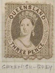 1868 Queensland Australia 3d Gn Gy Chalon Head stamp P13 WMk trunc Star Mint£225 - Picture 1 of 2