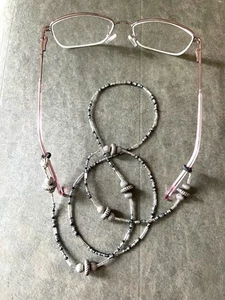 Eyeglass Long Cord Necklace Chain w/Silver Black Beads for Readers - Picture 1 of 11