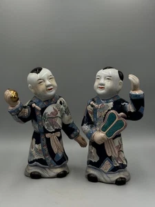 Pair of Vintage 20th c. Chinese Famille Rose Porcelain Kid Boys Figures 10 1/2'' - Picture 1 of 12