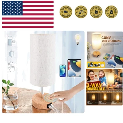 Bedside Lamp with USB A+C Port - Touch Control Table Lamp for Bedroom Wood 3 ... - Image 1 of 4