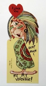 Vintage 1960s Die-Cut Native American Character Valentine Card 5"h - Picture 1 of 2