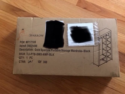 便携式黑色衣柜储物收纳盒带搁板和挂杆 — 第 1/2 张图片