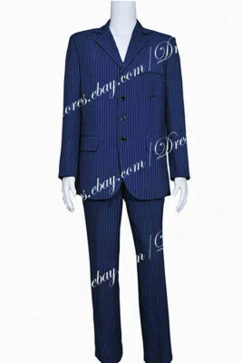 Disfraz de Disfraz de Who Is Doctor Azul Marino Traje a Rayas Uniforme Abrigo Pantalones Conjunto Foto 1 de 4