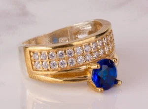 Handmade Jewelry 925 Sterling Silver Sapphire Stone Combo Band and RingSize 8 - Picture 1 of 5