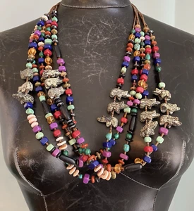 5 Strand Bear Fetish Necklace Multi Natural Gemstone Heishi Bead Native American - Picture 1 of 15