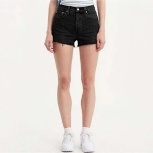 Levi's 501 Original Denim Shorts in Lunar Black Button Fly Frayed Hem - Picture 1 of 9