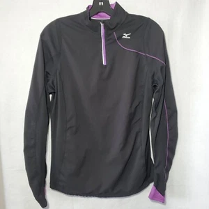 Mizuno Cycling Shirt 1/4 Zip Black Large Long Sleeve Zip Pockets - Picture 1 of 10