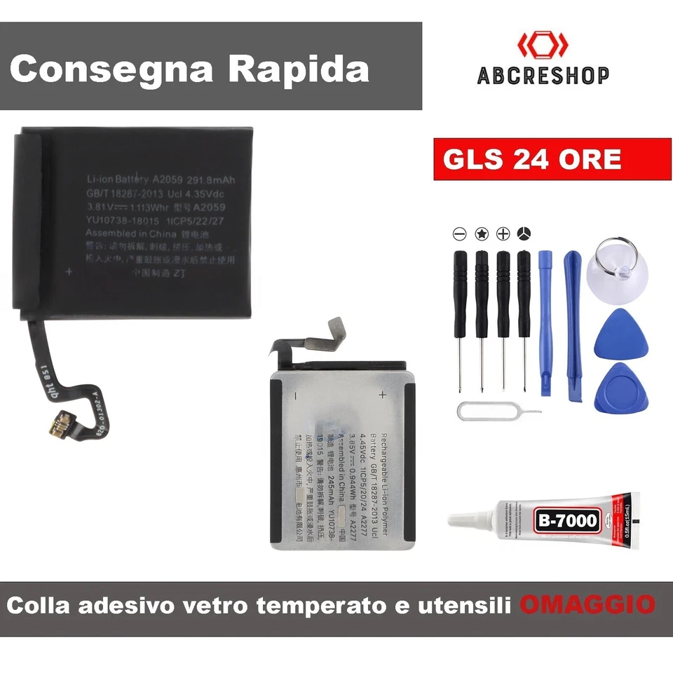 BATTERIA APPLE WATCH SERIE 5 GENERAZIONE 44 mm 296 mAh A2181 40 mm A2277 245 mAh - Immagine 1 di 4