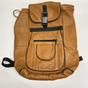 Vintage 90er hellbraun Leder Kordelzug Rucksack Backpack groß Made in Mexico - Bild 1 von 11