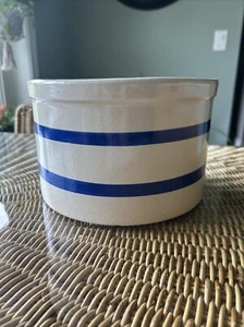 Robinson Ransbottom Roseville OH USA Topf blau gestreift 2 Qt Glas niedriges Steinzeug - Bild 1 von 5