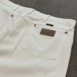 Wrangler Jeans Mens 38 Fits 37x29 13MWZ Cowboy Cut Distressed White Western Boot - Picture 1 of 15