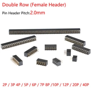 Tira de cabeza de pasador recto de doble fila hembra de 2 mm paso 2/3/4/5/6/7/8/10/12/20-40P - Imagen 1 de 5