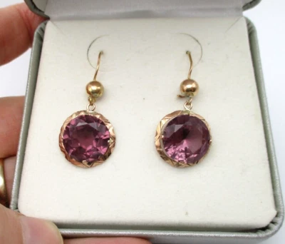Pendientes vintage de zafiro púrpura violeta de oro amarillo árabe de 10 quilates [E216] Foto 1 de 4