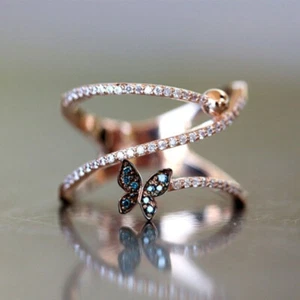 Charm Bttuerfly Women Wedding Ring Rose Gold Filled Cubic Zircon Ring Sz 6-10 - Picture 1 of 6