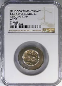 1213-52 BRUNSWICK-LUNEBURG SILVER BRACTEATE NGC AU58 ~ OTTO THE CHILD ISSUE! - Picture 1 of 4