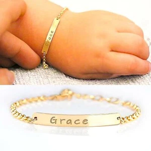 14K Solid Gold Personalized Name Baby Bracelet | Solid Gold Baby ID Bracelet - Picture 1 of 8