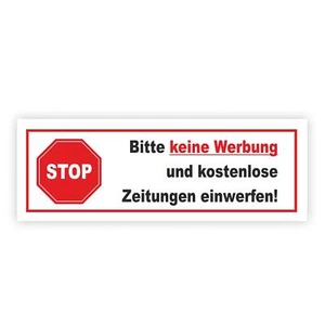 Aufkleber Stop Bitte keine Werbung und Zeitung einwerfen! I 8,5 x 3 cm I hin_083 - Bild 1 von 5