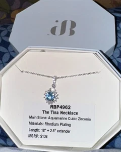 Bomb Party 'The Tina Necklace' RBP4962 Aquamarine Cubic Zirconia On Rhodium - Picture 1 of 2