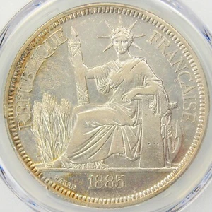 1885-A China French Indo China Piastre Coin Lec-266 - Certified PCGS AU Detail - Picture 1 of 5