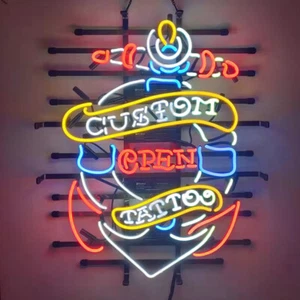 Custom Tattoo Open 24"x20" Neon Sign Light Bar Man Cave Glass Wall Decor Artwork - Picture 1 of 8