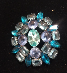 Aqua Beveled open back stone  brooch vintage - Picture 1 of 2