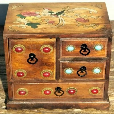 Gabinete chino de flores y pájaros tallados a mano con incrustaciones de palo de rosa natural 27354 Foto 1 de 4