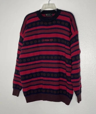 Vintage Men's Guess U.S. 100% Cotton Knit Crew Neck Y2K Red Sweater Size Medium - Image 1 of 4