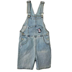 Jette Kids Denim Shorts Bib Overalls Girls 7/8 Cotton Stretch Lightwash Unicorn - Picture 1 of 11