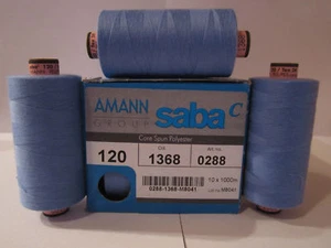 0,005 €/1m) 2 x 1000 m Polyester Nähgarne AMANN SABA Stärke 120  1368 Jeansblau - Picture 1 of 1
