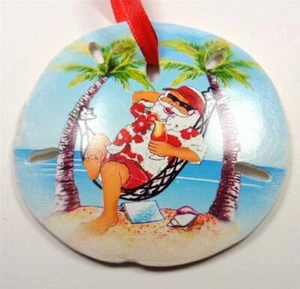SANTA HAWAIANA NÁUTICA EN UNA HAMACA DÓLAR DE ARENA ÁRBOL DE NAVIDAD ADORNO DE VACACIONES - Imagen 1 de 3