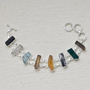 Natural Multi Raw gemstone Bracelet wholesale 925 Sterling silver Bracelet-RB011 - Picture 1 of 2